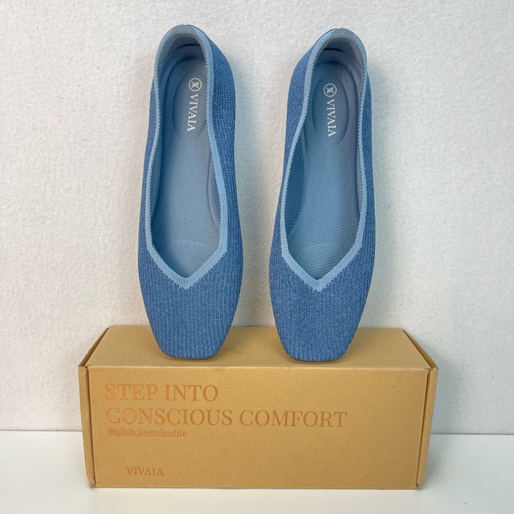Vivaia Shoes - Vivaia Margot Walker 2.0 Square Toe V Cut Flats Denim Blue Ballet EU 40 US 9
